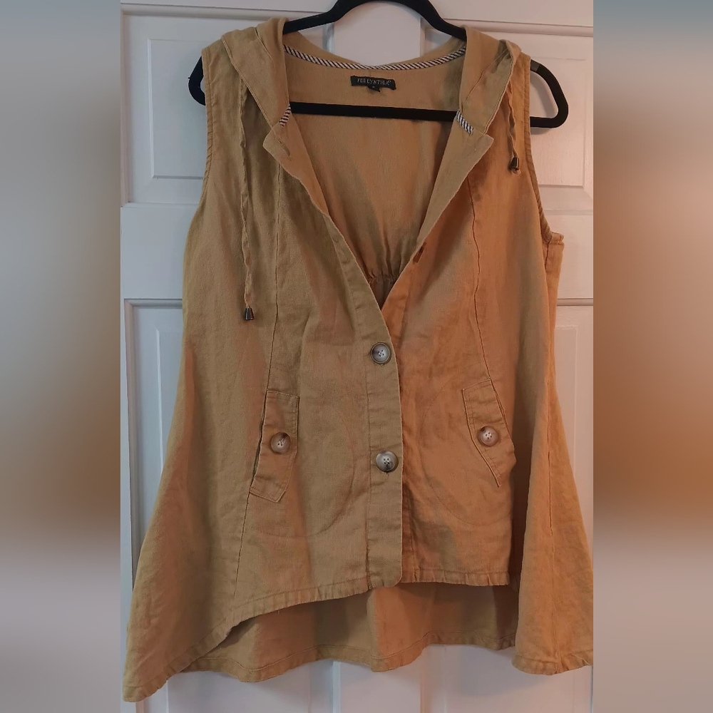 For Cynthia 100% Linen Camel Fairy Grunge Cottagecore Hooded Vest